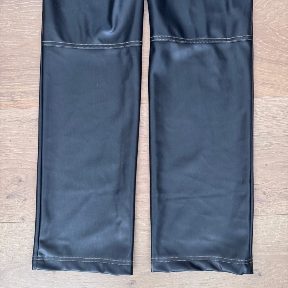 Zara Black Faux Leather Straight Leg Contrast Stitch Pants size XS - Picture 14 of 16